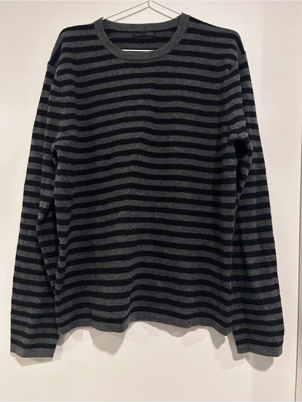 Zara Wool Black and Gray Striped Crewneck Sweater unisex